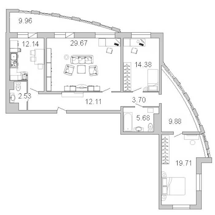 Трехкомнатная квартира в Л1: площадь 113.7 м2 , этаж: 27 – купить в Санкт-Петербурге